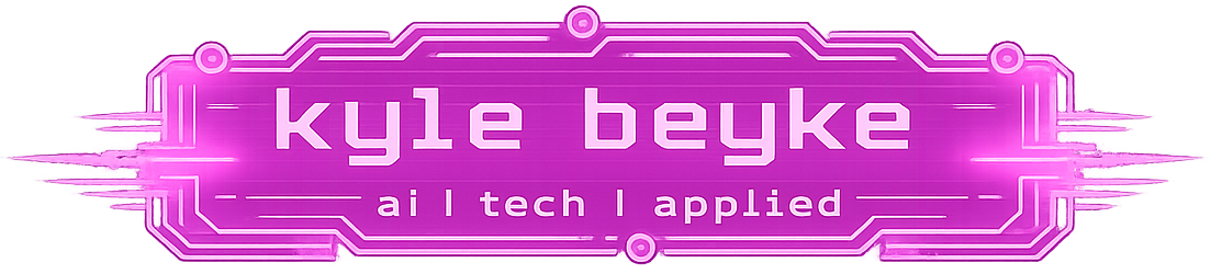 Kyle Beyke futuristic neon tech logo with ai tech applied tagline