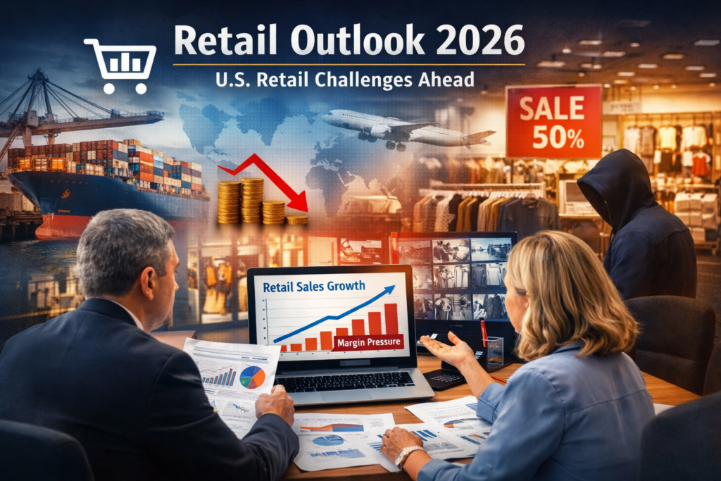Retail outlook 2026 for U.S. retail leaders reviewing sales, supply chain, and margin trends